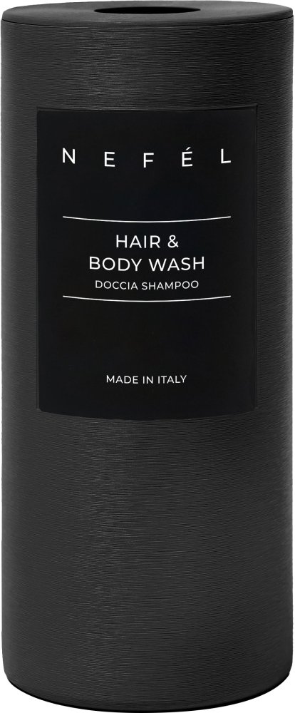 Nefel samostoječi nosilec v črni barvi - z nalepko Hair & Body Wash